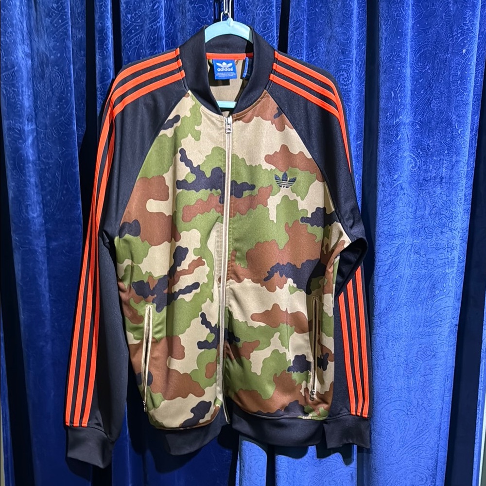 Adidas Men's Camo Performance Jacket with Orange Stripes